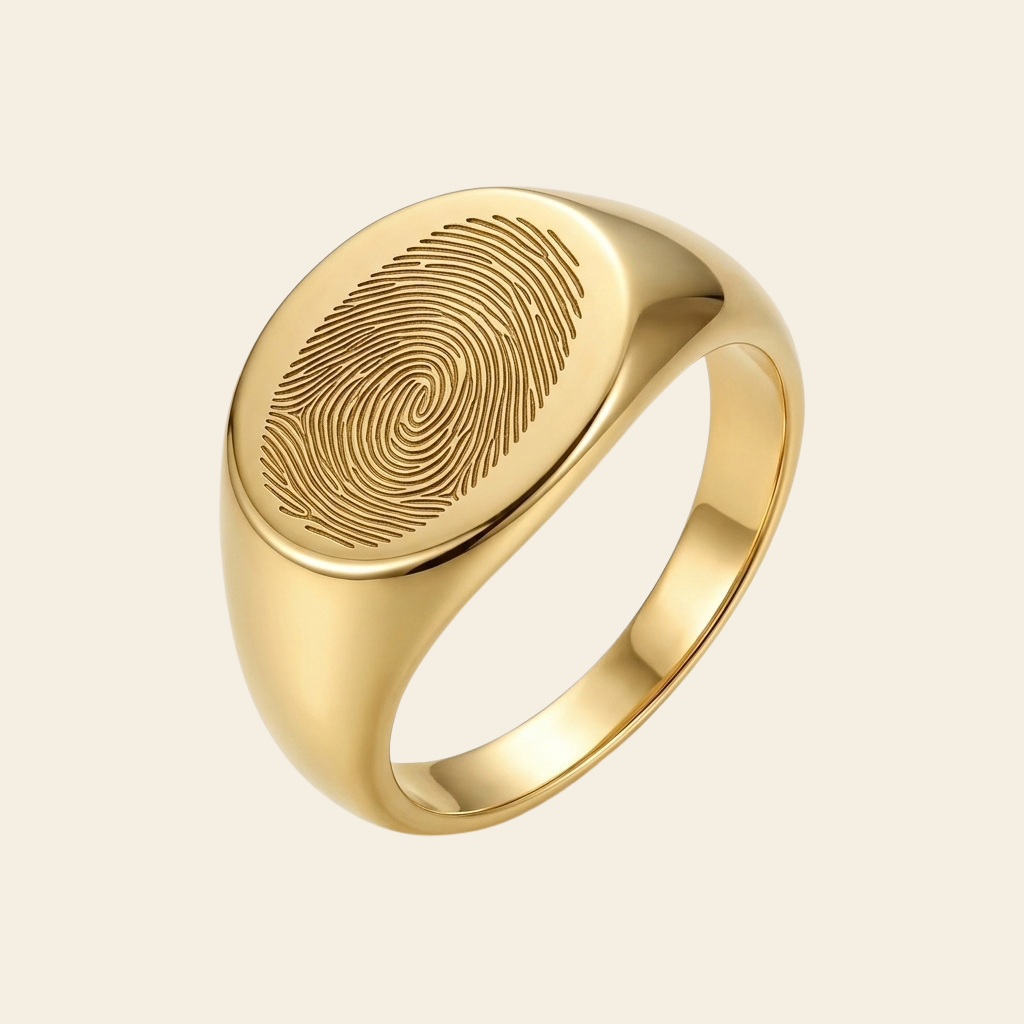 Chevalière ronde gravée d'une empreinte digitale – Atelier Ysole